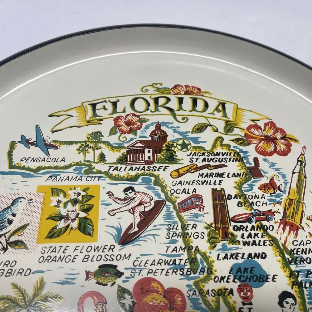Large Hard Plastic Souvenir Florida Tray Map State Tourist 13